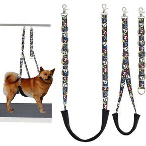 Dog Grooming Belly Straps Pet Dog Grooming Belly Band Pet Dog Grooming Loop Dog Grooming Table Arm Accessories Cute Paw and Bone Pattened Dog Grrooming Loops Extender Straps (Black)