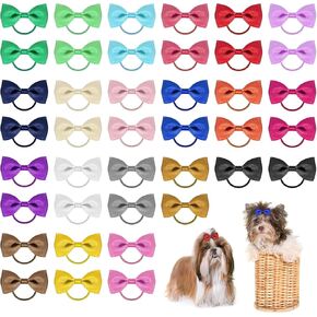 40 Piece Elastic Puppy Hair Bows Small Size Dog Hair Bows with Rubber Bands Puppy Dogs Hair Barrettes Bows Dog Bow Hair Tie Dog Handmade Cute Grooming Hair Accessories for Pet Supplie