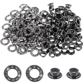 Swpeet 120 Sets Gun-Black 1/4 Inch (6mm) Rhinestone Metal Brass Grommets Eyelets Kit, Metal Grommets Eyelets, Hole Eyelets Grommets for Repairing Canvas, Leather, Belt