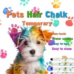 Pet Hair Dye Kit - Washable, Safe Fur Paint Chalk Pens for Dogs and Other Animals, Set of 12 Colors with Accessories