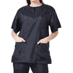 Dog Grooming Smock for Men Women, Anti-Static Smock for Pet Shop Dog Cat Grooming Bathing, Short Sleeves, Water Resistant and Hair Proof, (Solid Black L)