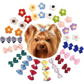 20Paris(40PCS) Cute Flowers Small Dog Hair Bows with Rubber Bands for Medium Dogs Boys Girls Faux Pearl Yorkie Topknot Puppies Bowknot Pet Grooming Accessories