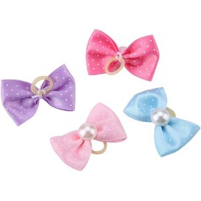 Dog Bows Puppy Bowknot Hair Bows with Rubber Bands,20pcs Girl Female Tiny Bows Dog Accessories with Pearls,Pet Grooming Products for Yorkie Shih Tzu