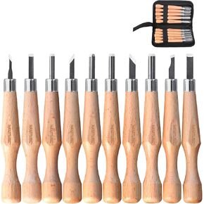 HAUTMEC Wood Carving Tool Set - 10 PCS Hand Carving Knives and Chisels for DIY Sculpture Carpenter Experts & Beginners, HT0391