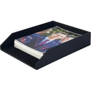 UnionBasic Stackable Document Paper Letter Tray, Faux Leather Desktop File Sorter Organizer Tray, Black