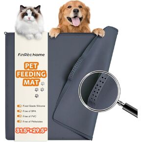 Extra Large Dog Mat for Food and Water - 31.5''x29.5'' Raised Edge Silicone Cat Dog Feeding Mat - Dog Bowl Mat Waterproof Prevent Spills - Easy Clean Placemat with Drainage