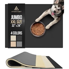 32x24'' Silicone Dog Bowl Mat Waterproof, 0.63'' Edge Dog Food Mat Large for Floor Waterproof, Dogs Water Mats for Sloppy Drinker, Rubber Pet Feeding Mats for Large Medium Small Dog Cat