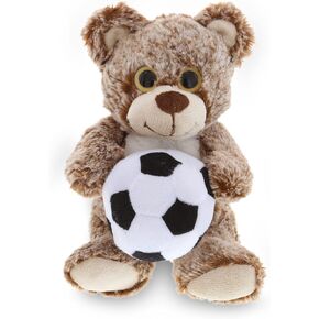 DolliBu Sitting Brown Bear Stuffed Animal with Soccer Ball Plush - Soft Huggable Bear, Adorable Playtime Bear Plush Toy, Cute Pet Life Sports Gift for Kids and Adults - 9 Inch