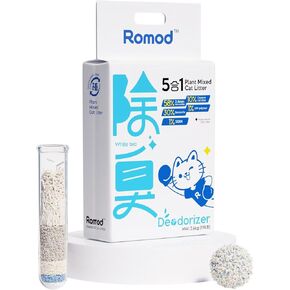 5-in-1 Tofu Cat Litter, Mixed Cassava, Bentonite, Baking Soda, SAP, Natural Plant, Fast Clumping, Strong Water Adsorption & Deodorization, No Tracking, Dust-Free, Flushable, 7.9lbs