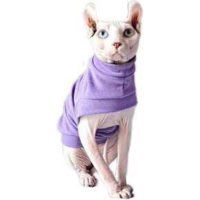 Sphynx Hairless Cat Clothes, Soft Elastic Dralon Sweatshirt,Cat Puppy Pet Wear Pullover for Devon,Elf,Cornish,Peterbald, Small Dogs Chihuahua Yorki Purple L