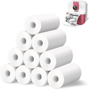 10 Rolls Kids Camera Instant Print Refill Paper, 57mm*28mm*7m Waterproof and Oil-Proof Thermal Photo Print Paper Roll, 2.2in Zero Ink HD Printing Paper Fit for Most Kids Instant Camera (White)