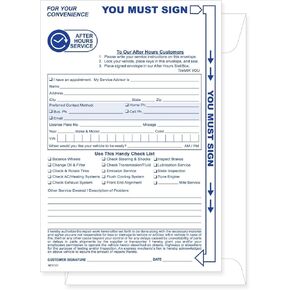 Automotive Night Drop Envelopes - 6" x 9" - Service Departments - 100 per Pack - Shrink Wrapped - Auto Car Dealerships