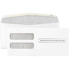 W2 Tax Envelopes for 3-Up Horizontal, Double Window Gum-Seal Security Envelope, W-2 with the Side Stub RemovedTax Forms Pack of 25 Envelopes