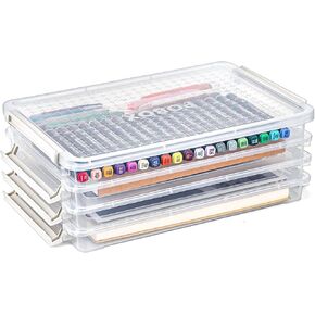 Hiceeden 4 PCS PP Plastic Project Project مع أغطية مغلقة ، وصناديق تخزين الملفات الصافية القابلة للتكديس ، وحاويات مجلة مسطحة محمولة صينية بلاستيكية للورق ، والصور ، وكتاب القصاصات ، والأعمال الفنية
