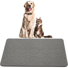 Stone Pet Feeding Mat Super Absorbent Diatomite Cat Dog Bowl Mat For Food and Water Quick Dry Non-Slip Diatomaceous Earth Water Absorbing Drying Floor Stone Mats for Messy Drinkers (23.6 x 15.35 Grey)