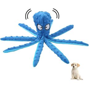 Squeak Dog Toy, 12.5In Plush Octopus Dog Toy with Crinkle Paper and Squeaky Inside, No Stuffing Dog Toys for Indoor Dog (Blue)