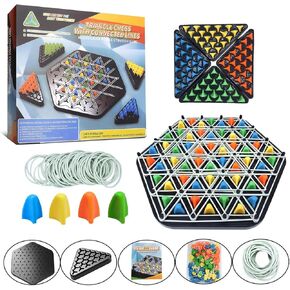 Chain Triangle Chess Game, Triggle Rubber Band Game, Triangle Chain Chess Game Set, Strategy Board Games, Famliy Night Games for Kids and Adults, 2 to 4 Players