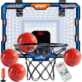 Temi Remote Controller Hoop Indoor Basketball Hoop ، 7 LED Light Door Basketball Hoop ، طوق صغير مع لوحة النتائج و 4 كرات ، هدايا كرة السلة لـ 3 4 5 6 7 8 9 10 11