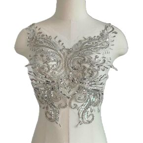 New Floral Sequin Applique, Silver Applique, DIY Accessories Applique Patch, Beaded Applique for Dresses, Dancewear, Evening Gowns, Apparel and More. (Silver)
