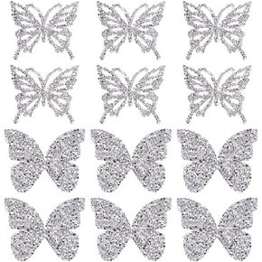 12 Pcs Rhinestone Butterfly Iron on Patches for T Shirt 2 Styles Butterfly Rhinestone Embroidery Patches Iron/Sew on Butterfly Crystal Appliques Clothing Sticker DIY Clothing Decoration