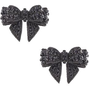 2Pcs Knot Bow Patches Crystal Rhinestone Applique Shoe Bow Decoration Bling Beaded Patches Handmade Sew on Beaded Patch for Garment Shoes Hats Decor Accessories