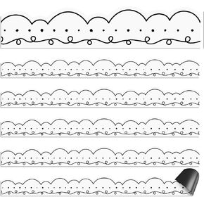 24 Pcs Magnetic Borders for Classroom Whiteboard Black White Waved Magnetic Strips Bulletin Board Borders Classroom Chalkboard Trim Decorations for Classroom School Teacher Decorations
