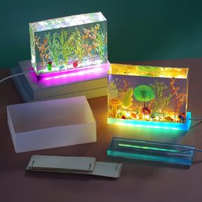 4 Pcs Square Light Resin Silicone Molds Lamp Holder Molds for Flower Preservation with USB Light for DIY Epoxy Resin Casting Craft Desktop Ornaments Table Candle Home Decorations