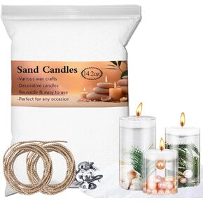 ANTUNIHOD 14.2oz Snow Pearled Candle Wax Sand, DIY Candle Sand with Candle Wicks, Refillable Candle Sand for Handmade Candles,Weddings,Partie,Halloween,Christmas,Thanksgiving Decor (White)