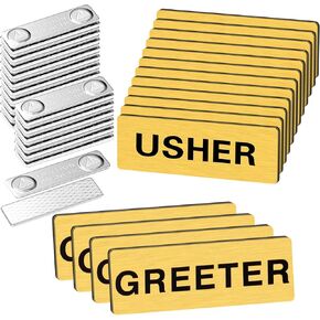 12 Pcs Magnetic Usher Badges and 4 Pcs Greeter Name Tag for Church Acrylic Usher Name Tags with Magnet Usher and Greeter Badges for Uniform Clothe Church Gathering, 1 x 3 Inch