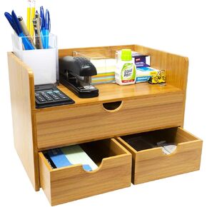 Sorbus Bamboo Desk Organizer - 3 -Tier 100 ٪ من منظمي سطح المكتب الخيزر