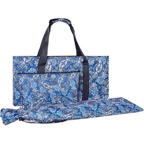 Empty Mahjong Bag,Thickened Blue Printed American Mahjong Bag Set, Mahjong Tiles Bag and Mahjongg Racks&Pushers Drawstring Bag Included (Case Only)