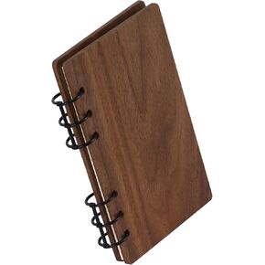 غلاف محمول متعدد الحلقات من جوز الجوز A6 Binder 6 حلقات ، حلقة جولة معدنية من أمريكا الشمالية مع 45 ورقة تصطف على الجوز الأسود للمكتب والمنزل والمدرسة