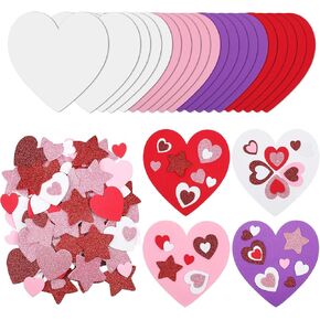 Zonon 380 Pieces Valentines Foam Heart Craft Set Includes 20 Heart Shaped Foams 310 Self-Adhesive Heart Stickers 50 Five-Pointed Star Sticker for Valentine's Day Wedding Anniversary Birthday Party