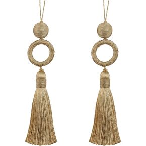 2 Pack Tassel 12 Inch Key Tassel with 4 Inch Cord Loop, Handmade Tassel with Wooden Ring, DIY Accessories for Home Decoration (Gold)