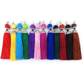 yueton 12pcs Colorful Lobster Clasp Bead Charms Silky Tassels DIY Key Chain Jewelry Accessory