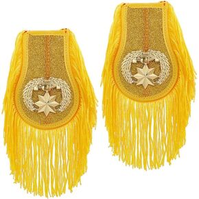 WEBEEDY 2 PCS Gold Fringe Epaulettes Detachable Tassel Shoulder Board Badge Punk Style Orchestra Costume Shoulder Epaulettes Cosplay Costume Halloween Uniform Accessories(12x8cm/4.72x3.15 Inch)