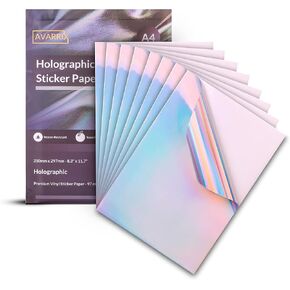 Australia Printable Vinyl Sticker Paper for Inkjet & Laser Printers, Holographic Glossy, 20 Sheets, Waterproof Sticker Paper, Printable Vinyl Sheets, Quick-Dry Vibrant Colours, A4 Size