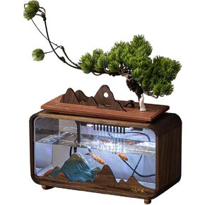 Acrylic 3.28-Gallon Aquarium with Light,Classic Compact Tank for Tabletop or Desktop Display,Walnut Inlaid Aquarium for Home Office Decoration Gifts