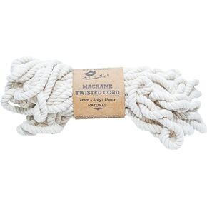 Little Birdie Natural Macrame Cord 7mm-Cotton Rope for Crafts, Boho Wall Decor, and DIY Plant Hangers-Twisted 3 Strand Thick String, 49 feet