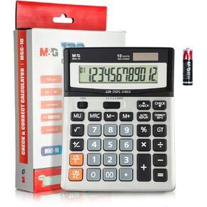 M&G Desk Calculator 12 Digit Office Calculators with Check & Correct, Dual Solar Power and Battery, Large LCD Display Business Calculator with Big Buttons Black