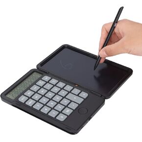 Calculator with Notepad, Portable Desk Calculator with Writing Pad, 6.5in LCD Display, Rechargeable Scientific Calculator for Office, Business and Home (Black)