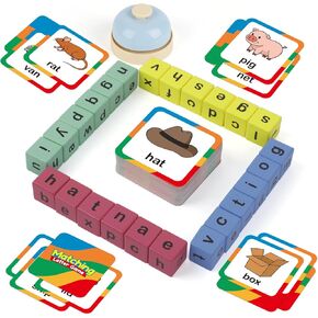 Word Race Cube Game, Phonics Matching Games for Kids, Wooden Alphabet Letter Blocks, Educational Reading Spelling Games, Toddler Flash Cards, CVC Word Learning Games, Preschool Learning Toys