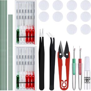 2 Sets Christmas Elf Upgrade Kit with Seam Ripper, Sewing Box Set, Glue Point Dots, Floral Stem Wire, Tweezers, DIY Glue, and U Shaped Scissors for Making Your Elf Flexible and Bendable Accessories