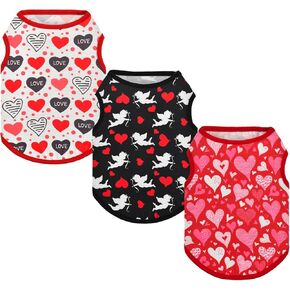 Vehomy 3-Pack Dog Shirt Love Heart Dog Shirts Valentines Day Dog Sleeveless Clothes Outfit Pet Valentines Tank Tops Vests with Heart Cupid's Arrow Patterns for Small Medium Dogs XXL