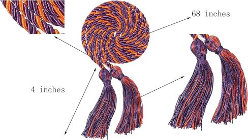 2Pcs Graduation Multi Color Braided Honor Cords with Tassel for High School Bachelor Master Doctor 68" Long (Purple Orange) in Saudi Arabia