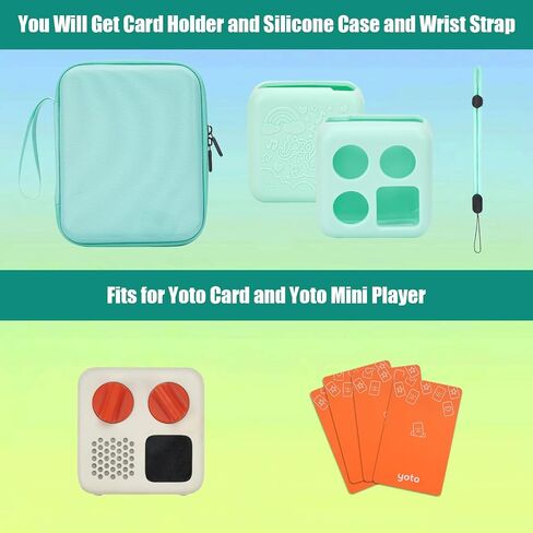 علبة بطاقة لبطاقات Yoto - ملحق Kids ، مجلد محمول ناعم مع Zipper و 96 Pockets Player و Mini Audiobook Cards ، حامل Card Binder مع Yoto Mini Silicone Case for Travel (Green) in Kuwait