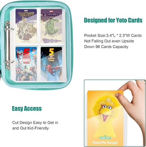 علبة بطاقة لبطاقات Yoto - ملحق Kids ، مجلد محمول ناعم مع Zipper و 96 Pockets Player و Mini Audiobook Cards ، حامل Card Binder مع Yoto Mini Silicone Case for Travel (Green) in Kuwait