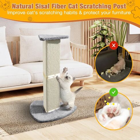 Cat Scratfer Post 26 بوصة Cat Scratcher مع Triangle SiSAL Natural Bailar Design Post Cat Tower مع قاع أقصى وعمود. in Kuwait