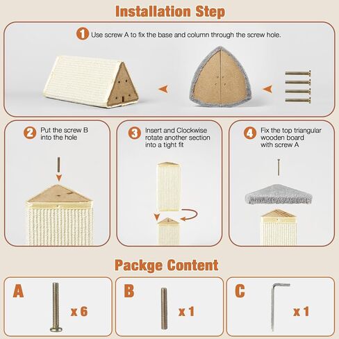Cat Scratfer Post 26 بوصة Cat Scratcher مع Triangle SiSAL Natural Bailar Design Post Cat Tower مع قاع أقصى وعمود. in Kuwait