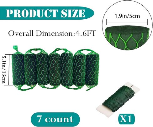 7PCS Floral Foam Garland - 4.6Ft Floral Foam Garland for Fresh Flowers,Arch Door Tabletop for Artificial Flowers Arrangement for Wedding Garden Home Decor(Floral Wire x1) in Saudi Arabia